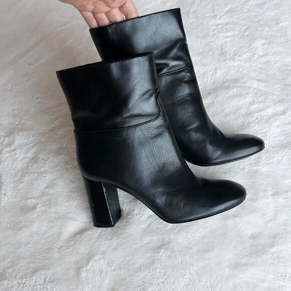 Tory Burch Booties 8 M Black Ankle Boots Leather Heel 3.5 Inch - Picture 5 of 10